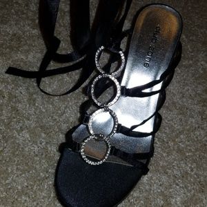 Satin wrap heels with rhinestones